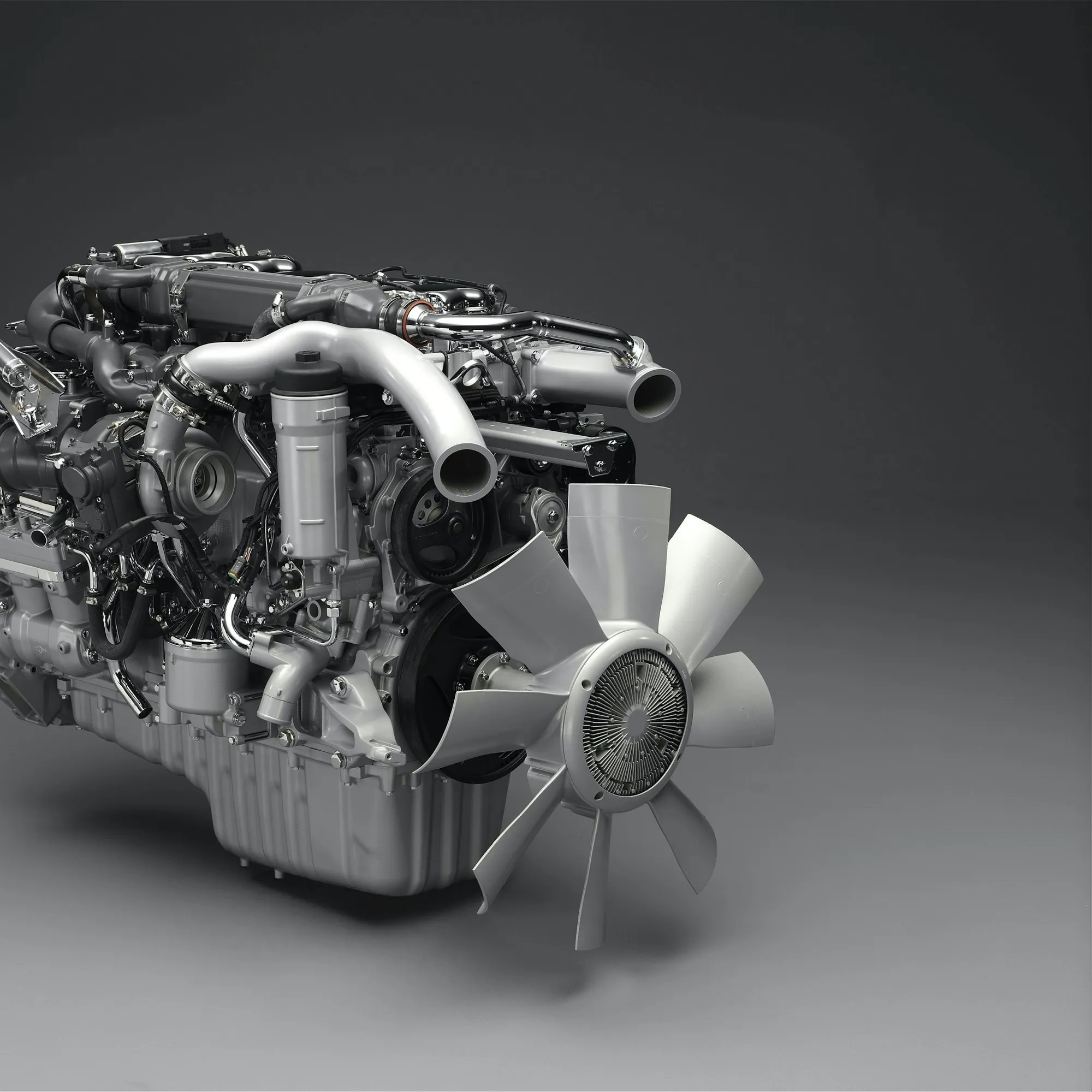 Diesel engine with turbocharger and cooling fan